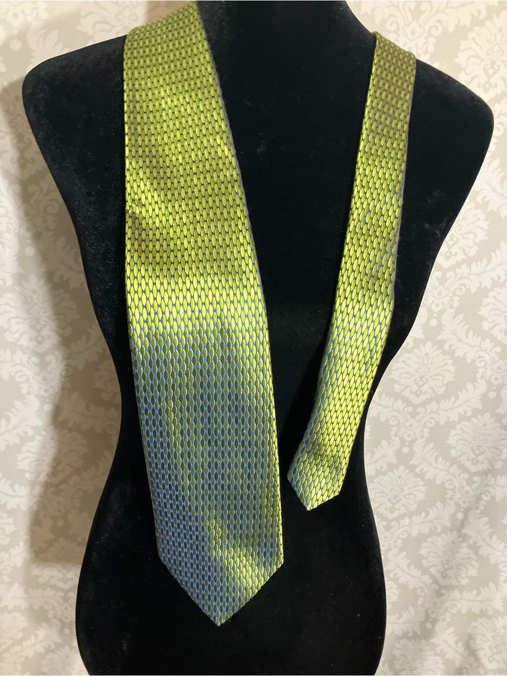 Bachrach Lime Green Tie with Blue Geometric Pattern